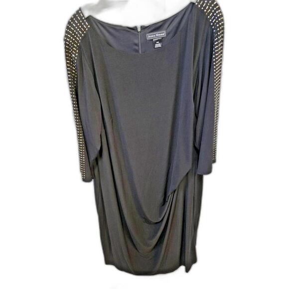 JESSICA HOWARD BLACK 24W Gold Embroidered Sleeves Dress‎ Spandex - Picture 1 of 8